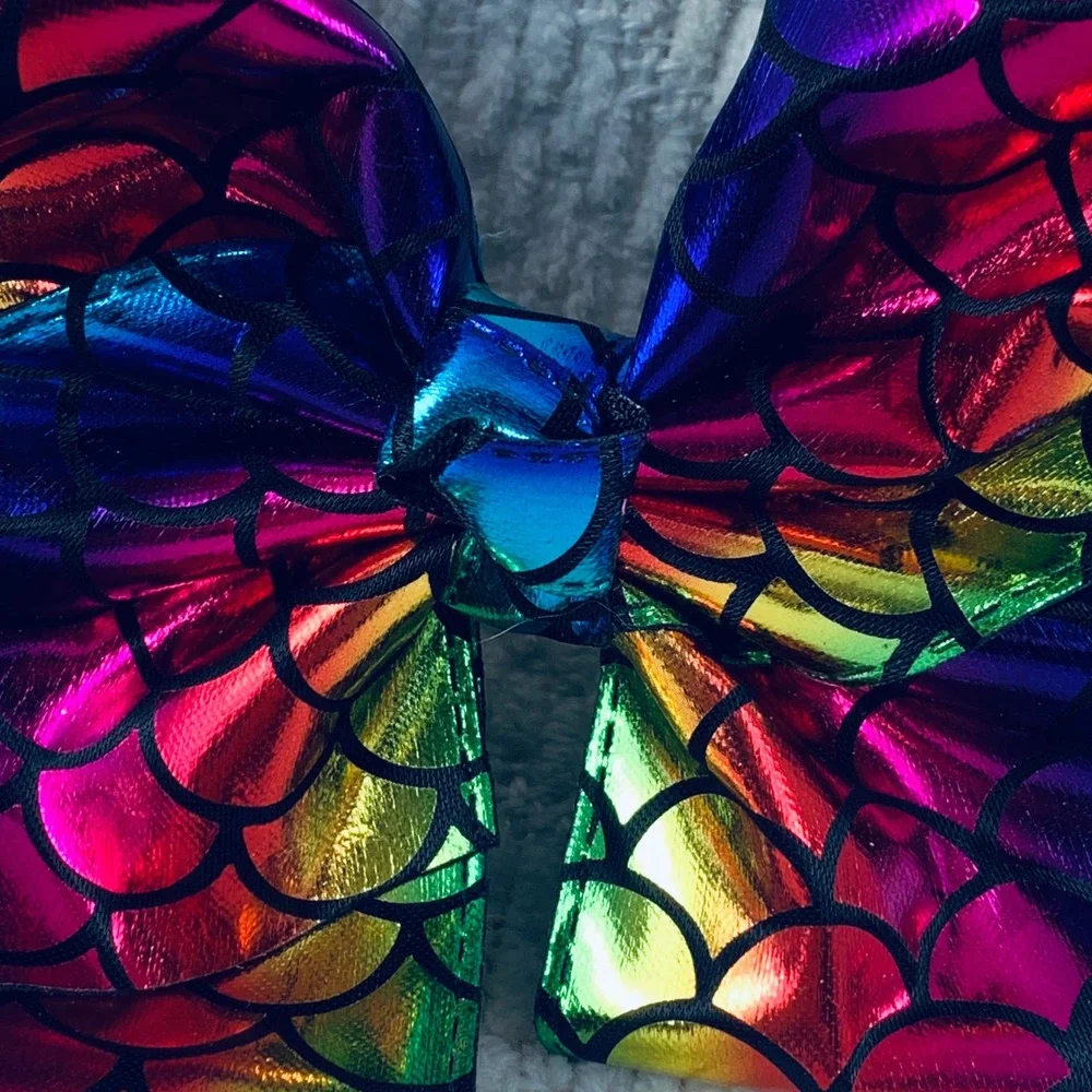 JoJo Siwa Hair Bow Girls Rainbow Mermaid Scale Metallic Oversized Alligator Clip